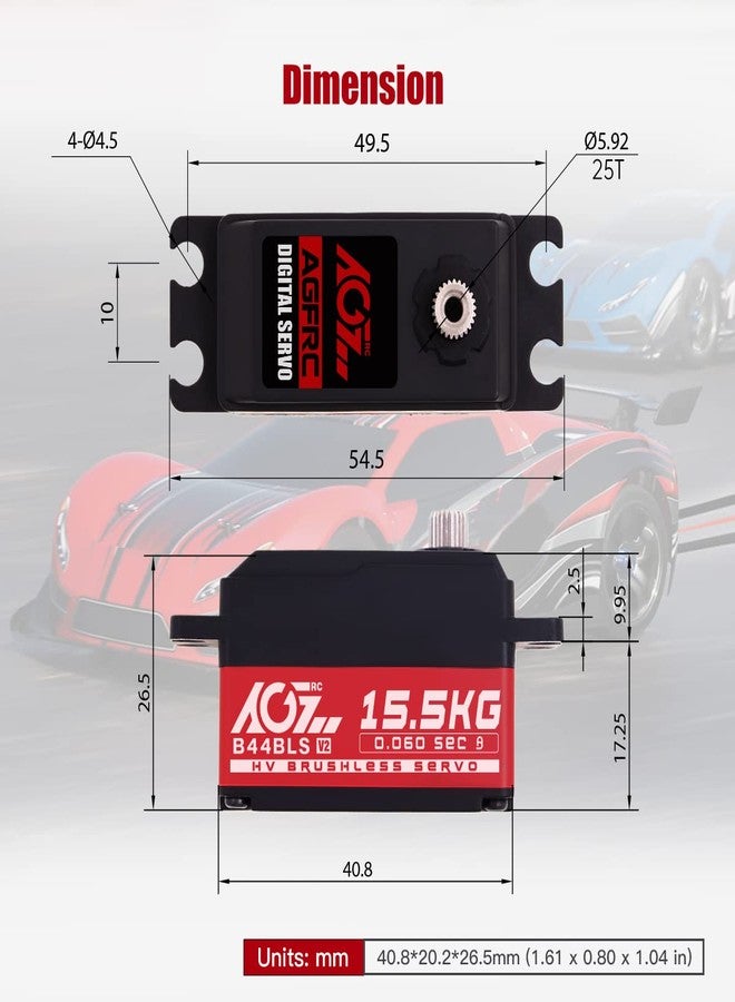 AGFRC 15.5KG Low-Profile High-Torque Steering-Servo - Brushless Digital Metal Gear RC Servo for 1/10 1/12 RC Car Truck Planes (B44BLS V2) - Image 5